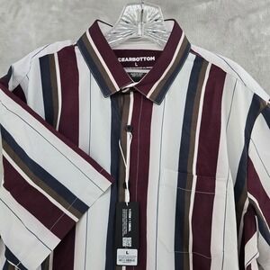 Bearbottom Cabana Shirt Mens L White Maroon Striped Vintage Stripe Short Sleeve